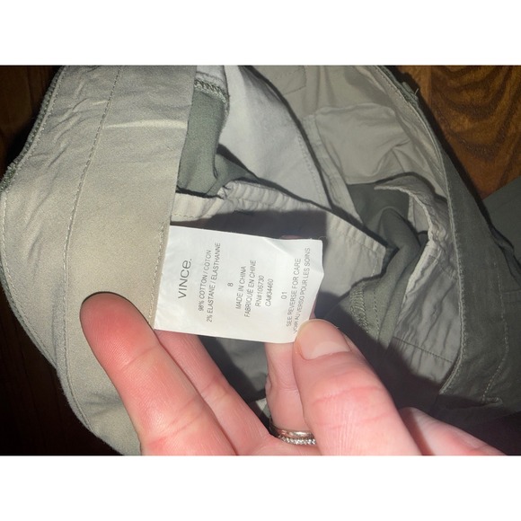 Vince Olive Green Slim Tapered Chino Pants Womens Size 8 Stretch Cotton Trousers - Picture 7 of 8